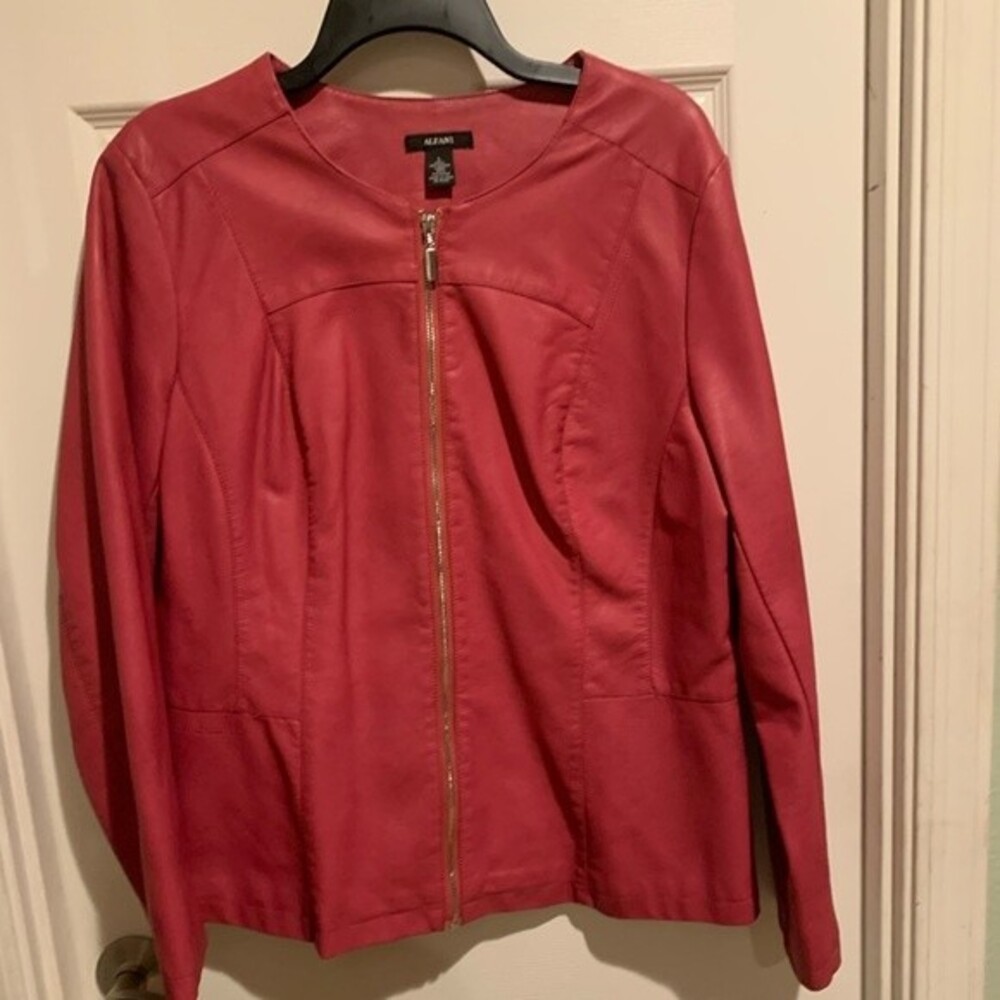 Alfani Rose Pink Faux leather Jacket size L in excellent shape.